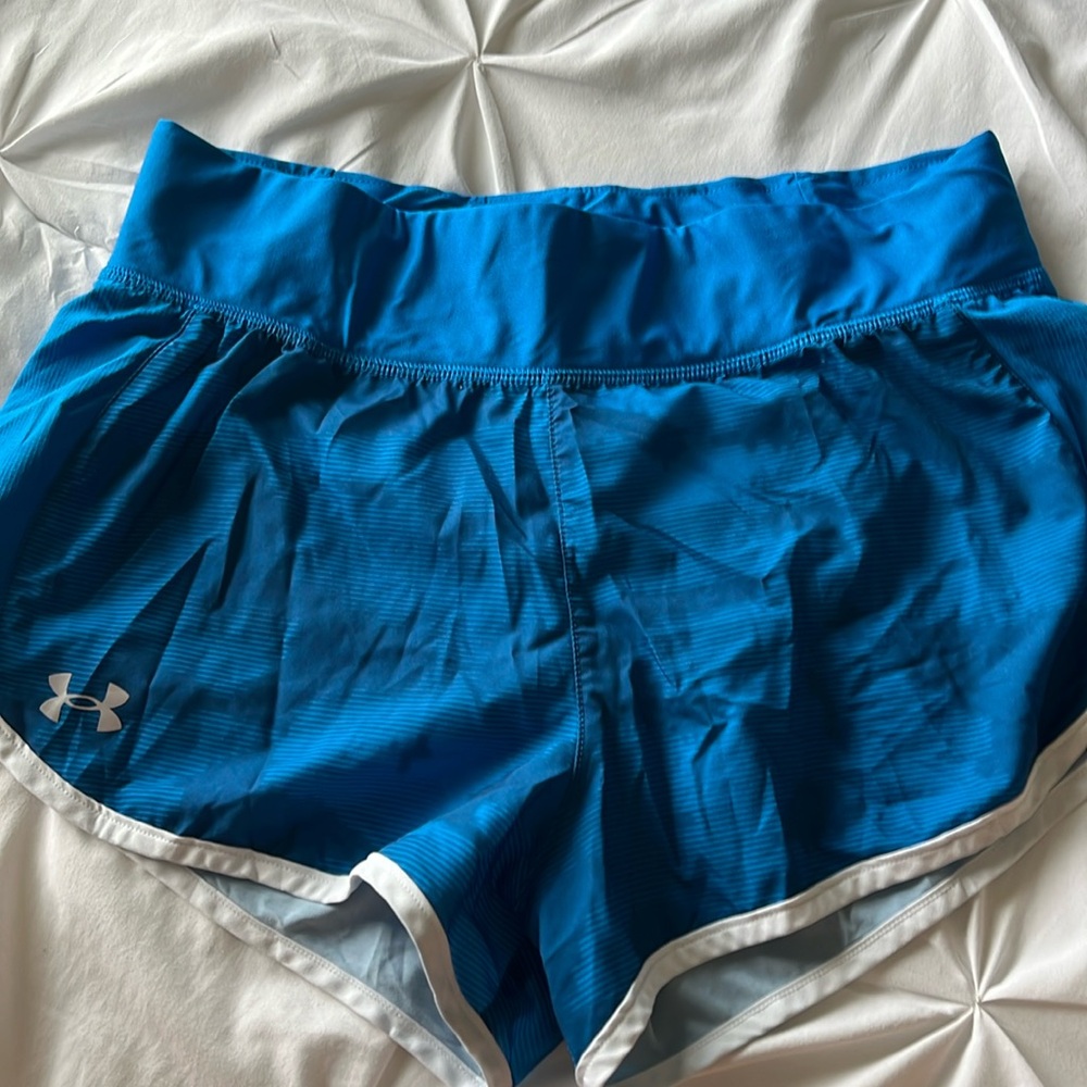 women’s under armor athletic shorts, blue, medium